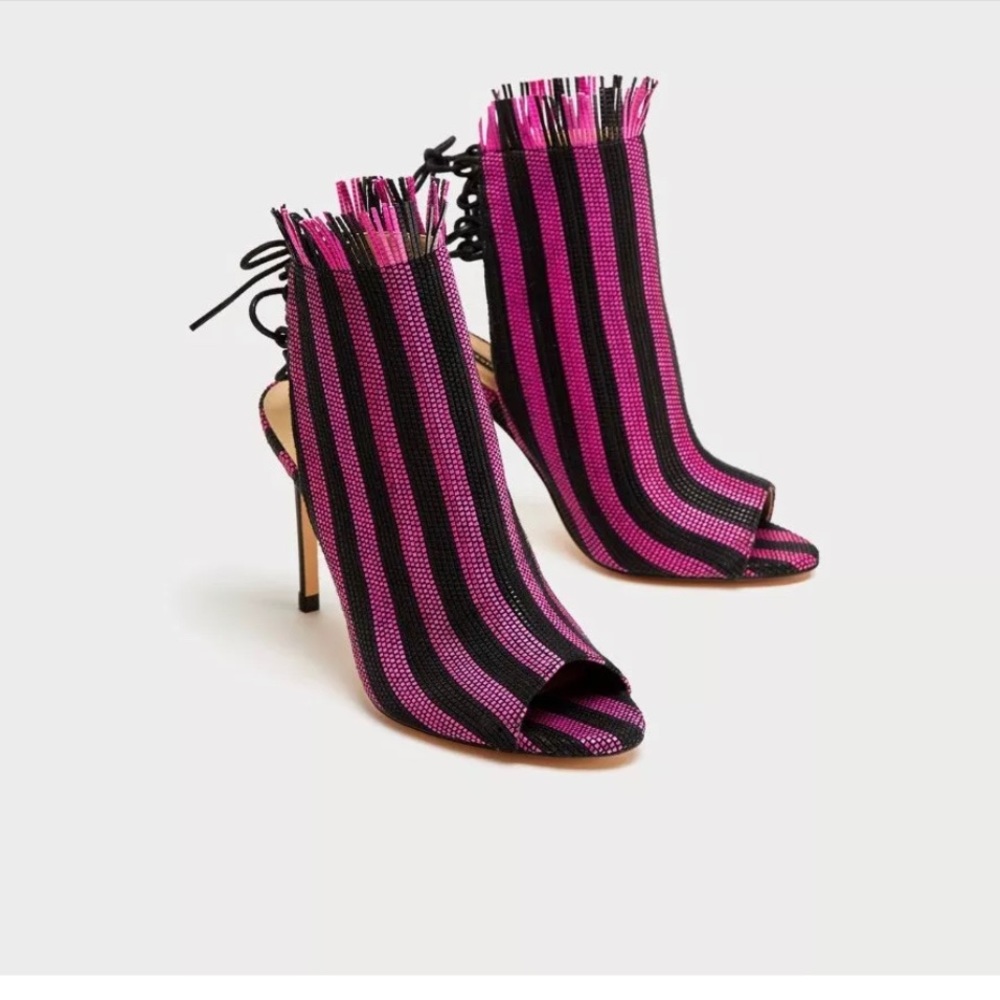 Zara Pink and Black Striped Heels